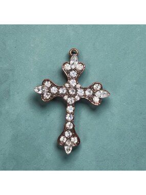 Vintage Rhinestone Cross Pendant Silver Tone 3 Inch